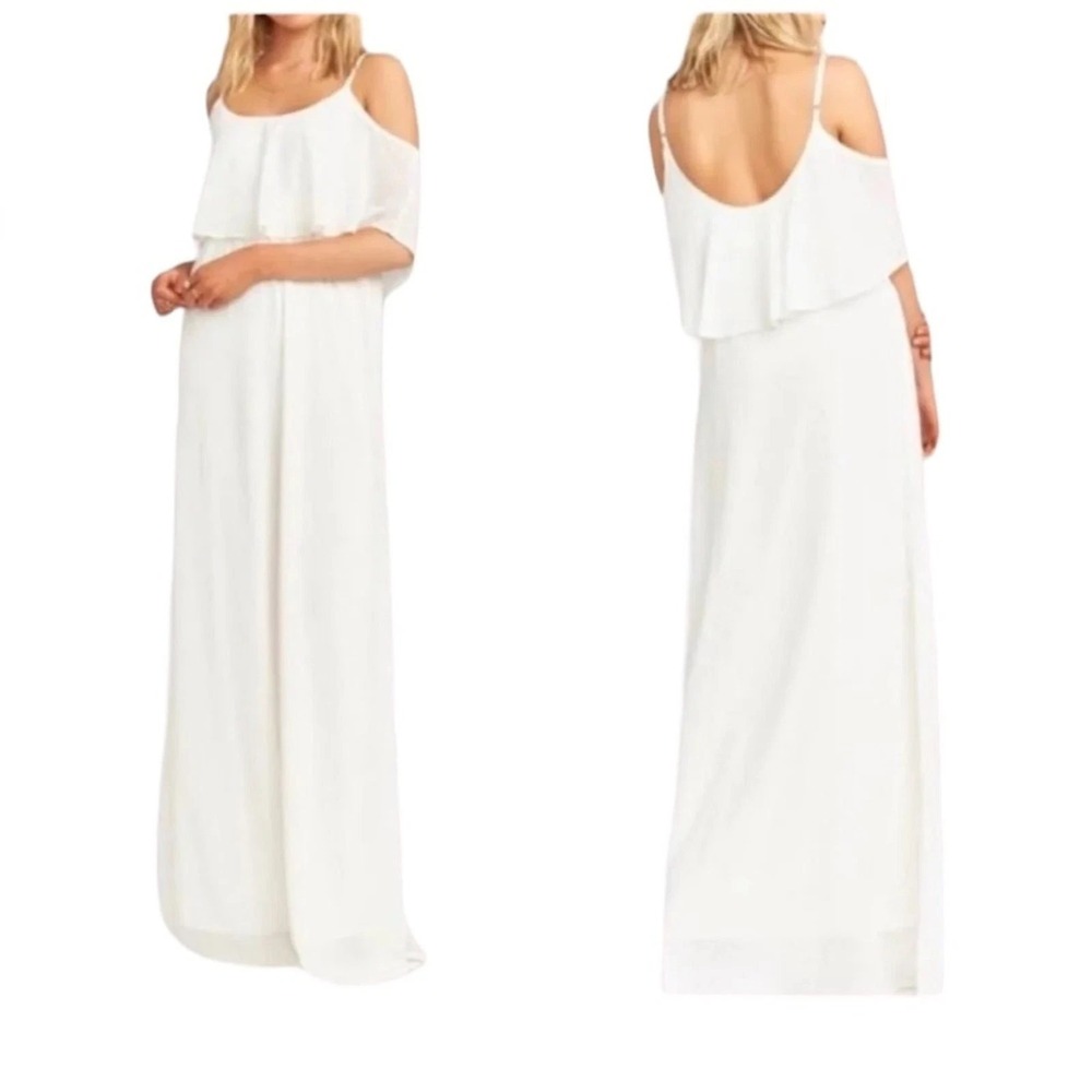 Show Me Your MuMu Caitlin Ruffle Maxi Dress Wedding Cake Ivory 1X Bridal Boho
